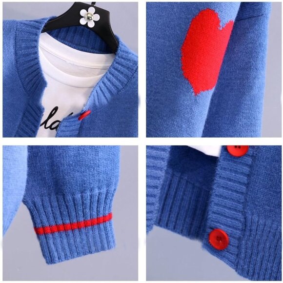 Women's Heart Print Knitted Cardigan Small Cozy Casual Kids Wear - Picture 5 of 7